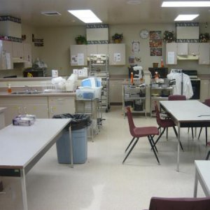 This is our culinary arts lab. It serves as a classroom as well as an auxiliary kitchen with five kitchenette work stations.
