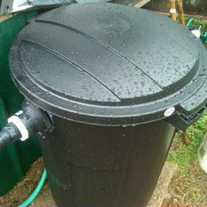 DIY FILTER... Used 37gal trash can with 200 ft. polyothen rope unraveled and cut into 1.5 ft.sections as filter media. "So far so good"