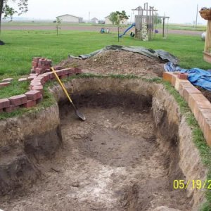 Starting to line outside edge with block and landscape stones