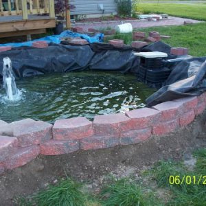 Outside wall getting completed - oops, I noticed the liner was slipping under the water level!