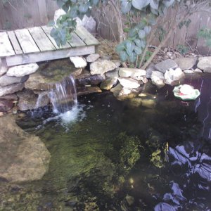 water fall into the upper pond