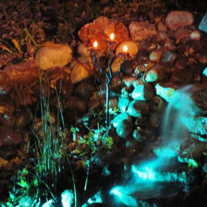 Halloween pond lights with fog