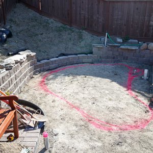 outlining the pond shape