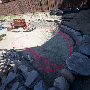 Another view of outlining the pond shape