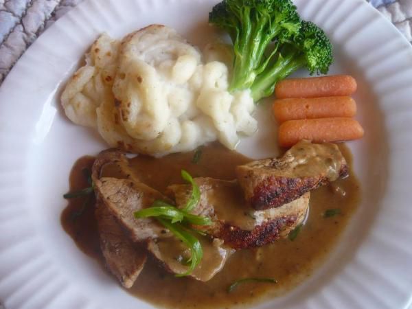 Both students and teachers appreciated our grilled meats. Pictured here is a grilled pork tenderloin that was served with Potatoes Duchesse, steamed vegetables, and a pork gravy reduction.