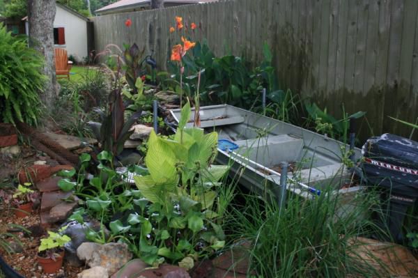 floating boat and lots of plants