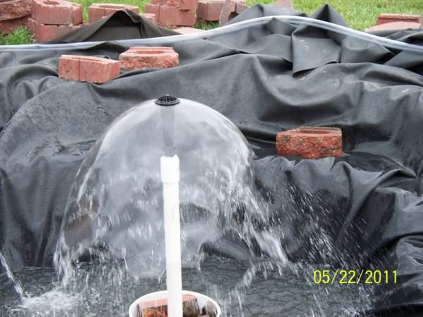 Fountain running ... pond not full, but I was anxious to see the pump running.  :-)