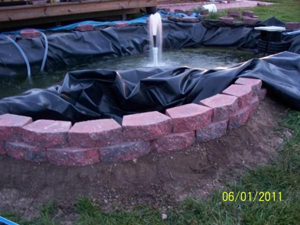 Outside bog wall, liner laying in it, long enough to go over the outside edge,  barely!