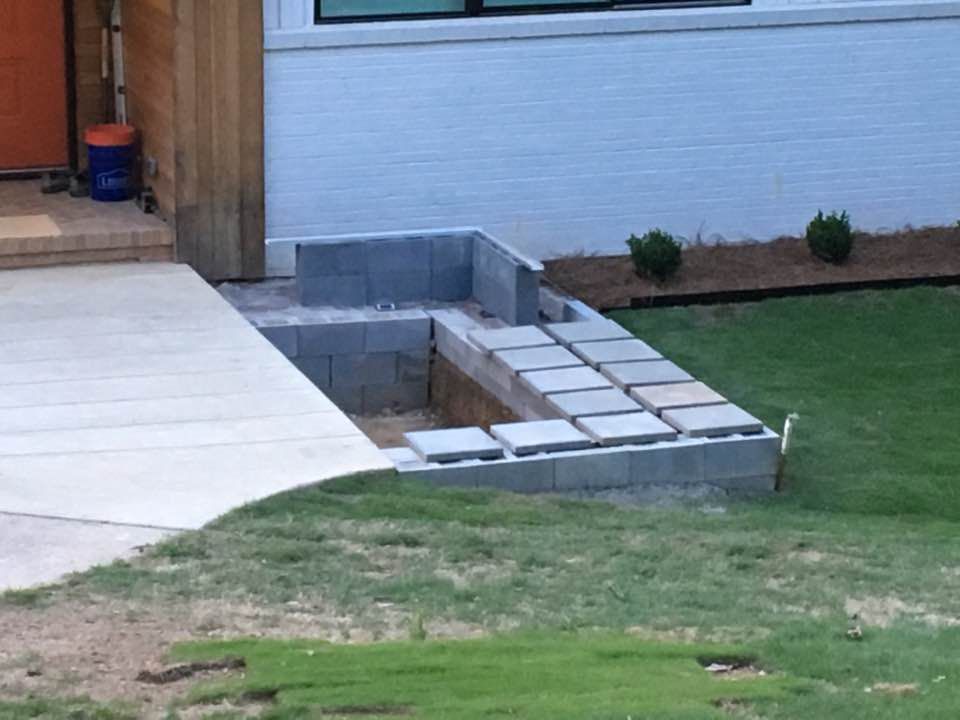 pond build with dry fit pavers