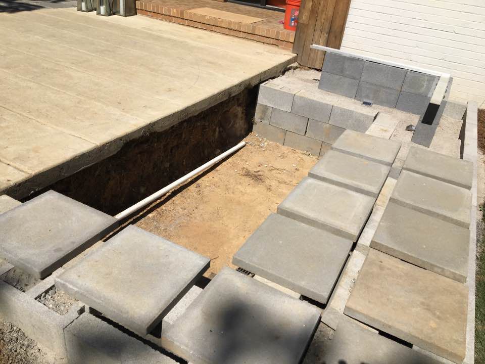 Pond build with pavers in place (dry fit)
