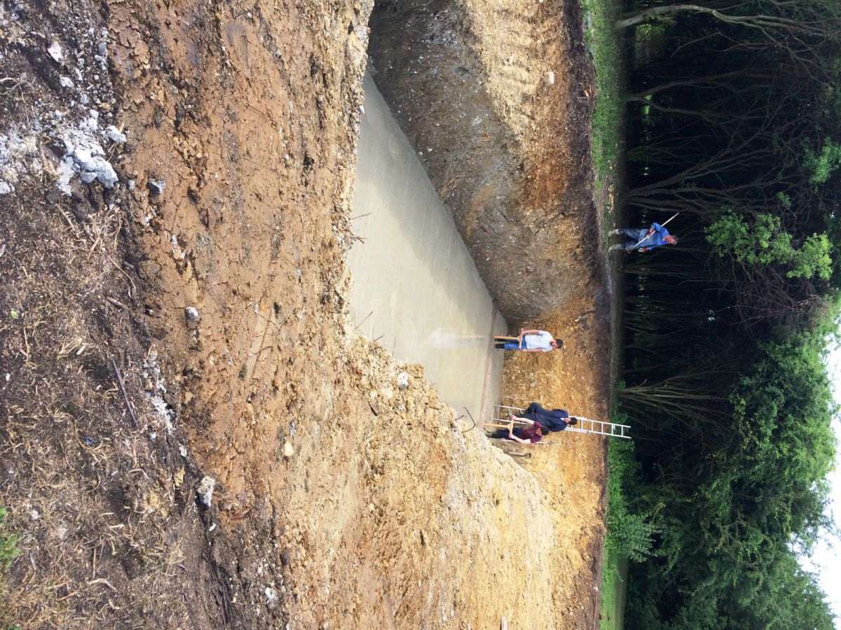 the concrete screed going down in the swim zone