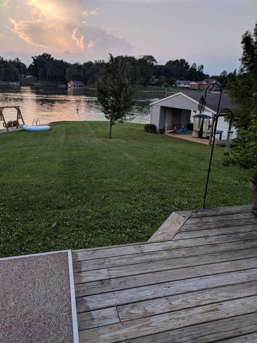 View of lake from our deck, where waterfall & stream may be one day